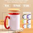 RAINBOWTIE Sublimation Mugs Set of 12, 15 oz Sublimation Coffee Mugs with Bamboo Lid, Tazas Para Sublimar, Mug Sets, Coffee Cup with Lid,6 Assorted Colors