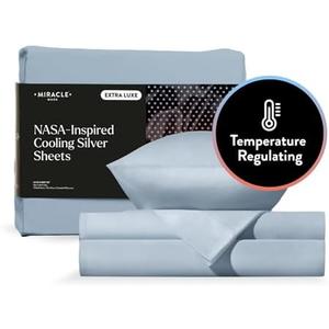 Miracle Made® Newly Improved Extra Luxe Cool IT™ True Grip ® Fitted Bed Sheets –4 Piece Silver Infused, 300-Thread-Count Fabric (Sky Blue, Full)