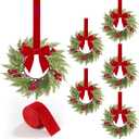 18  Pcs Christmas Kitchen Cabinet Wreaths with Velvet Ribbon Small Christmas Wreath Mini Cabinet Wreaths Farmhouse Wreath for Front Door Hanging Porch Wall Window Decor (6)