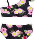 Girls Swimsuit Bikini Set 2 Piece Quick Dry Ruffle Bathing Suit Teens Swimwear with Spaghetti Strap (Black)