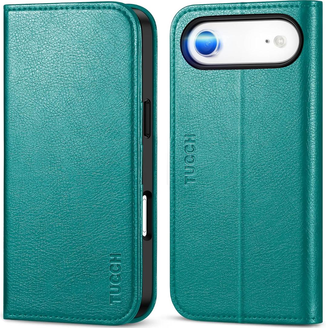 TUCCH Case Wallet for iPhone Air (6.5-Inch) 2025, 3 Card Slots | Kickstand | RFID Blocking | PU Leather | Protective Flip Folio Cover | TPU Shockproof Interior Shell | Cyan