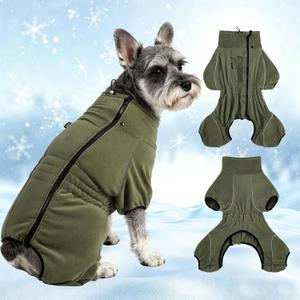 Mihachi Dog Snow Suit Dog Coat Soft Fleece Pullover Pajamas, Pet Windproof Warm Cold Weather Jacket with Zipper, Reflective Jumpsuit Apparel Outfit Clothes for Medium Dog, Army Green SM