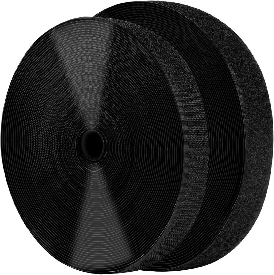 1 Inch x 82 Feet Black Self Adhesive Hook and Loop Tape Sticky Back Roll, Nylon Heavy Duty Strips with Adhesive, Multi-Function Hook Loop Tape for Crafting & Wall Hanging - Black