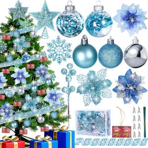 Christmas Tree Ornaments and Decorations Set for Holiday Home Decor (Blue, 76pcs)