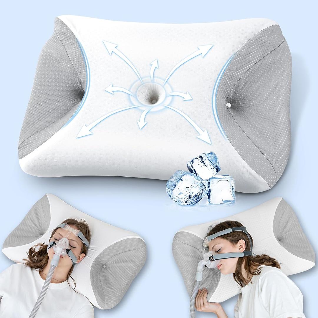 HOMCA CPAP Pillow for Side Sleeping, Cervical Neck Pillow for All CPAP Masks Users to Reduce Air Leaks & Masks Pressure, Ergonomic Memory Foam Pillow Ideal for Side Back Sleeper