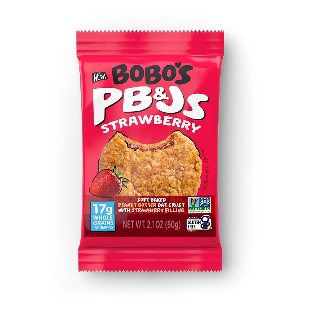 Bobo's Oat Bars PB & Js Strawberry Breakfast Bars, Whole Grains, Vegan Friendly, Kosher, Gluten Free & Non-GMO, 8.4 Ounce (Pack of 6) EXP: 05/20/26