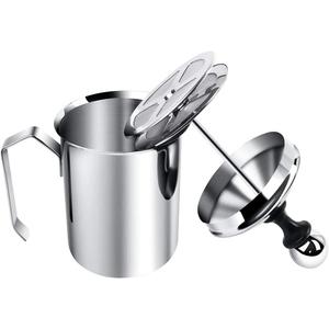 Sindh Stainless Steel Manual Milk Frother, Hand Pump Milk Foamer with Filter Screen for Cappuccino Coffee Latte Hot Chocolate, 14-Ounce Capacity (400ml)