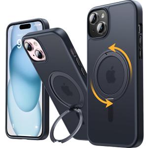 andobil for iPhone 15 Case [360° Ring Stand] [Compatible with Magsafe] Military Drop Protection Slim Magnetic iPhone 15 Phone Case for Men Women- Easy-Relax Series- Matte Black