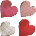 COCHIE Wooden Hearts Valentines Decorations Indoor, Wood Heart Blocks Tiered Tray Decor Set of 4, Red Pink White Valentine Decoration for Home Party Office Shelf Door (Retro)