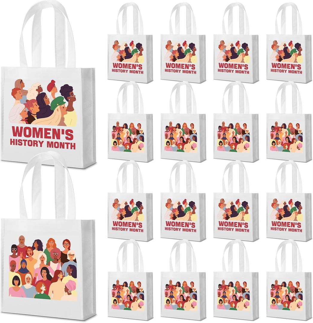 Locmeo 20 Pcs Women's History Month Bags Bulk International Women's Day Gifts 8.7'' Womens Empowerment Tote Bags Reusable Non Woven Handbag for Freedom Feminism Holiday Supplies, White