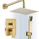 Shower Faucet Set Brushed Gold Shower System Knob Switch Diverter with High Pressure Handheld Spray Wall Mount 8 Inch Shower Head