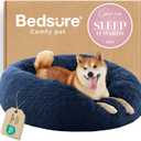 Bedsure Calming Dog Bed for Medium Dogs - Donut Washable Medium Pet Bed, 30 inches Anti-Slip Round Fluffy Plush Faux Fur Cat Bed, Fits up to 45 lbs Pets, Navy