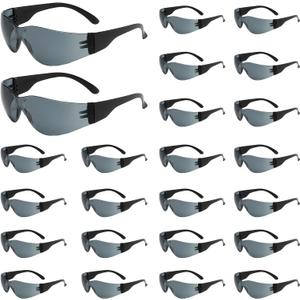 24 Pairs Bulk Safety Glasses, Dark Gray Lens Protective Eyewear Goggles Scratch Impact Resistant Eye Protection for Women Men Work Construction Science Lab Shooting