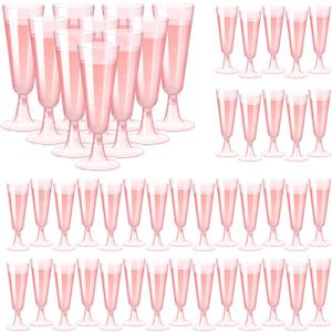 SUREHOME Pink Champagne Flutes Plastic Champagne Glasses Disposable Mimosa Glasses 40 Pack 5.5 Oz Clear Acrylic Stemware Cocktail Cups Bulk for Valentines Wedding Toasting Engagement Party Supplies (40 Count (Pack of 1))