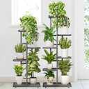 LINZINAR Plant Stand Indoor Outdoor Corner 4 Tier Metal Plant Shelf Patio Plant Rack for Garden Corner Balcony Living Room (Dark Grey)