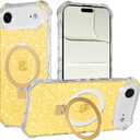 Magnetic for iPhone Air Case with Invisible Stand, Compatible with MagSafe, Clear Bling Sparkle Shockproof Slim Anti-Slip Military Drop Protection Hard Phone Case 6.5" Glitter Gold