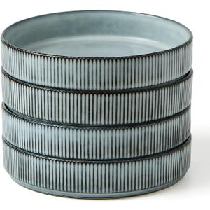 famiware Star 7.5" Pasta Bowls Set, Salad Bowl Set of 4, Double Reactive Glaze, Stackable, Ideal for Your Friend for Housewarming, Festivals, Smoky Blue