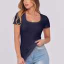 ANRABESS Women Short Sleeve Tops Scoop Neck Ribbed Knit Slim Fitted Basic Tee Shirt Casual Summer Clothes 2026 Spring Outfits (Blue, M)