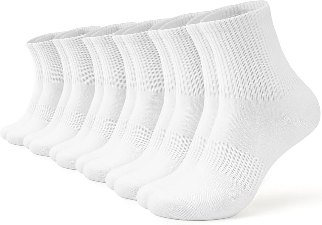 Women Crew Socks Casual Athletic Gym Running Cozy Cotton Calf Socks For Women 3-6 Pack Size 5-11 (White)