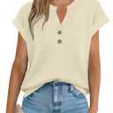 Women's Sweater Vest Spring Summer Button V Neck Striped Pullover Tank Top Cap Sleeve Knit Sweaters Tops (XL)
