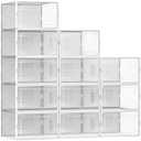 12 Pack Large Shoe Organizer Storage Boxes for Closet, Modular Space Saving Shoe Boxes Clear Plastic Stackable Sneaker Containers Display Case with Lid, Pearl White