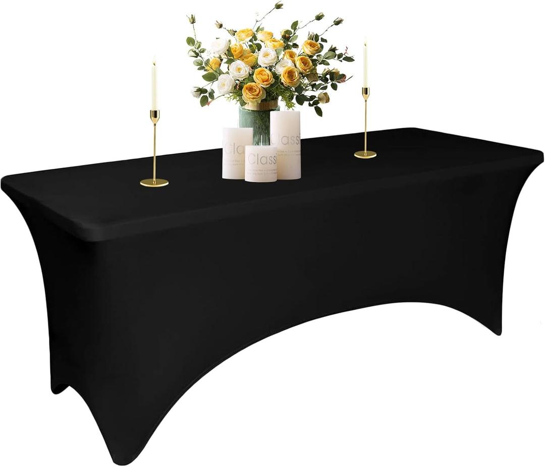 Black Spandex Table Covers for 6 Foot Tables - 6 FT Universal Rectangular Fitted Stretch Tablecloth Protector, Washable and Wrinkle Resistant, Perfect for Trade Shows, Wedding, Party