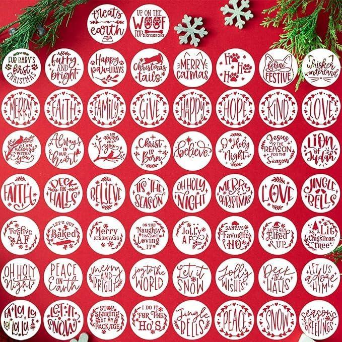 Christmas Stencils for Painting on Wood Slice,3" Small Christmas Stencils for Crafts Reusable Xmas Holiday Stencil for Tiered Tray Wood Sign Decor