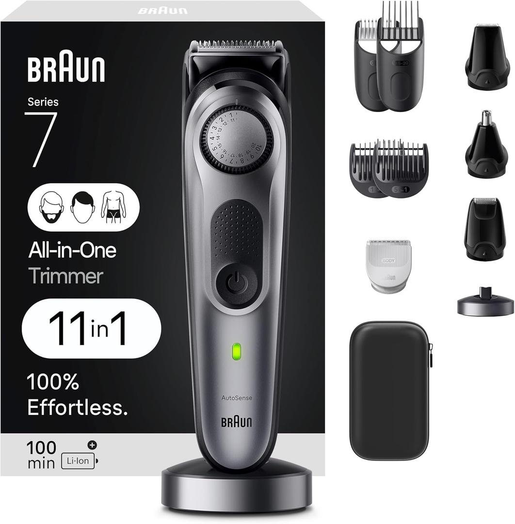 Braun All-in-One Men's Shaving Kit Series 7 7420, 11-in-1 Beard, Face, Nose, Ear Trimmer, Hair Clippers, Body Groomer and Manscaping, Holiday Gifts for Men