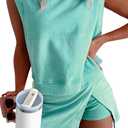 KevaMolly Women's Travel Outfits Summer Lounge Set Two Pieces Mineral Wash Cotton Tank Top Lined Split Athletic Skirt Set (Medium, Green)