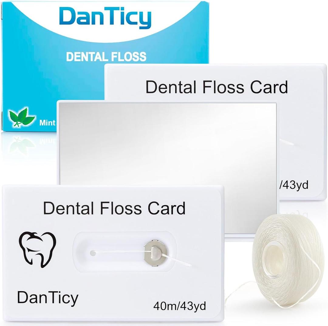 Dental Floss Deep Clean Waxed Floss in a Credit Card with Mirror,Perfect for People with Tight & Small Gaps Between Teeth Slides Smoothly & Easily,PFAS Free | Mint Flavored,40m,3 Pack(About 131Yards)