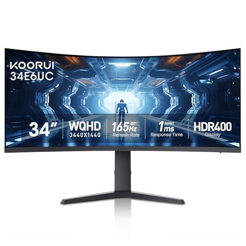 KOORUI 34-inch Curved Ultrawide WQHD 3440×1440 Gaming Monitor, 165Hz 1000R- PIP/PBP, 1ms(MPRT), HDR400, DCI-P3 95%, FreeSync Premium, 1 x DP 1.4 & 2 x HDMI 2.0, Tilt Height Swivel Adjustment, 34E6UC
