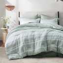 Bedsure Twin Comforter Set 5 Pieces, Sage Green Striped Bedding Set for All Seasons, Reversible, Cationic Dyeing Bed in a Bag with Comforter, Sheets, Pillowcase & Sham