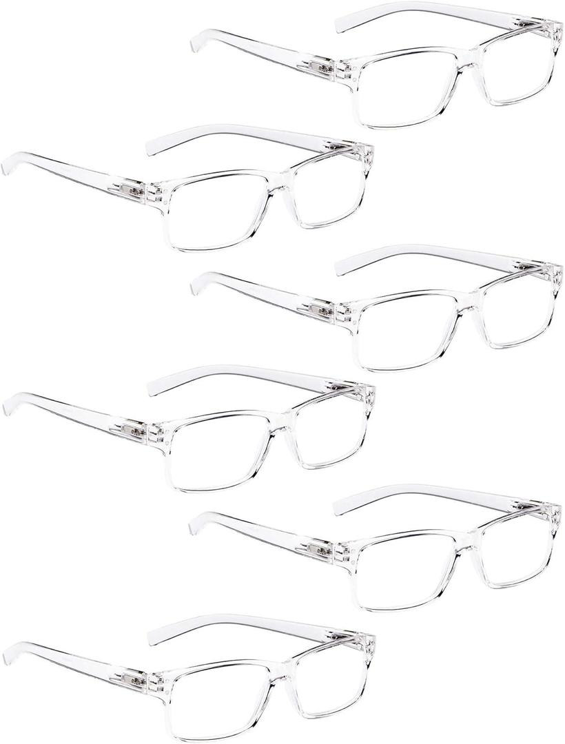 LUR READING GLASSES 6 Pack Spring Hinge Comfort Plastic Readers (Clear)