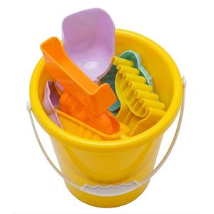 Beach Bucket Toy Set 9 Piece 1 Bucket 2 Shovels 1 Rake 5 Sand Molds 4 Pack