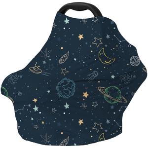 Car Seat Covers for Babies  Multi-use Breastfeeding Cover Carseat Canopy Cover, Infant Stroller Covers for Boys and Girls (Navy Blue Space)