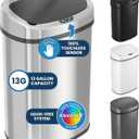 iTouchless 13 Gallon Oval Sensor Can with Odor Filter, 50 Liter Automatic Kitchen Garbage Bin, Fingerprint-Proof Stainless Steel, Smart Hands-Free Motion Lid, Quiet Soft-Close, Brushed Silver (Light Silver, Black)