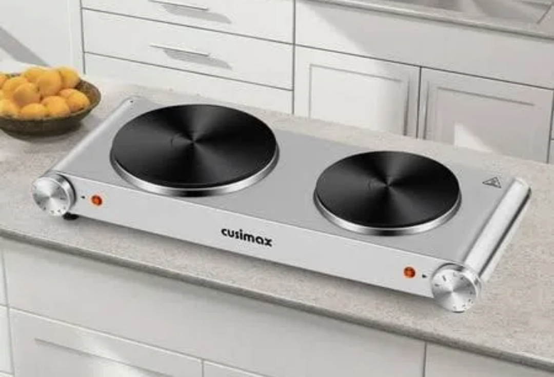 Cusimax Portable Electric Stove For Cooking With 1800w Power Temperature Control,Double Electric Hot Plate,Ceramic Glass Infrared Burner For All Cookware And Home, Dorm, Rv(Sliver)