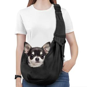 Pawaboo Small Dog Sling Carrier, Reversible Hands Free Dog Sling Carriers for Small Dogs and Cats, Puppy Slings Carrier with Adjustable Strap Buckle & Safety Harness, Puppy Essentials, Black
