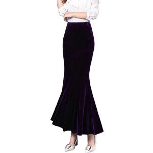 Ebossy Women's High Waist Bodycon Velvet Fishtail Mermaid Maxi Skirt Evening Party, Size: Large, Purple