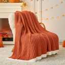 Snuggle Sac Ribbed Burnt Orange Fall Throw Blanket for Couch, Fuzzy Microfiber Knit Blankets for Couch, Sofa, Travel, Burnt Orange, 50x60 inches