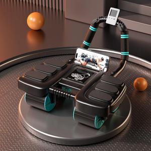 2025 New Ab Wheel Roller with Elbow Support - Automatic Rebound Abdominal Wheel Roller, The Upgraded Four-wheel Abdominal Wheel Core Workout Equipment Home Gym Abs Machine (Black)