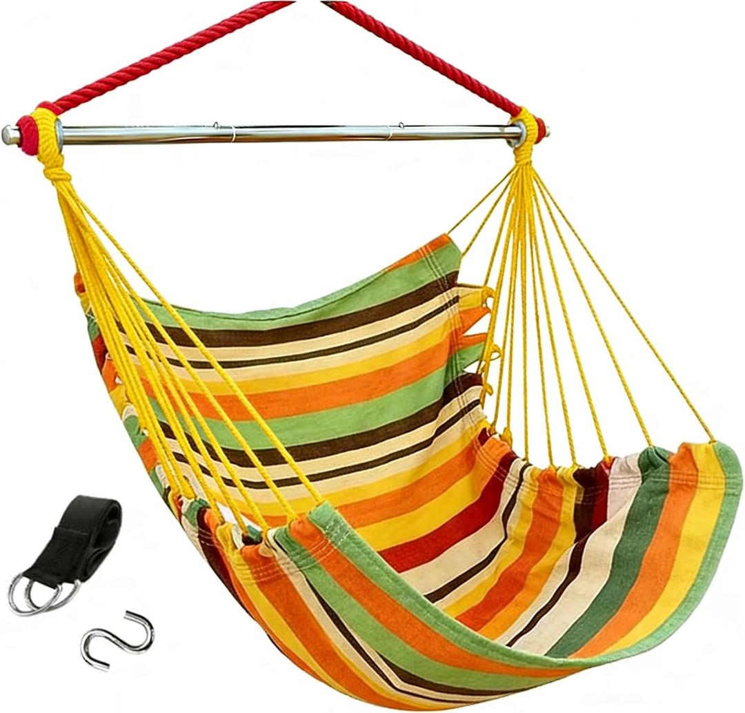 MEI&CO Hammock Chair Swing for Bedroom & Outdoor - 500LBS Capacity Heavy-Duty Hanging Chair with Steel Spreader Bar & Anti-Slip Design | Indoor/Outdoor Hammock Swing with Straps (Orange Yellow)