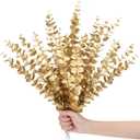 Waydress 12 Pieces Gold Eucalyptus Stem 16 Inch Artificial Eucalyptus Spray Fake Leave Decor Fall Faux Floral Arrangement Faux Flower for Wedding Party Bouquet Home Farmhouse Vase DIY Craft