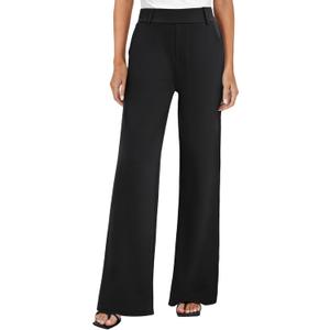 FireSwan Women's Wide Leg Dress Pants High Waisted Stretchy Work Trousers Business Casual Office Pull on Slacks with Pockets (Black, S)