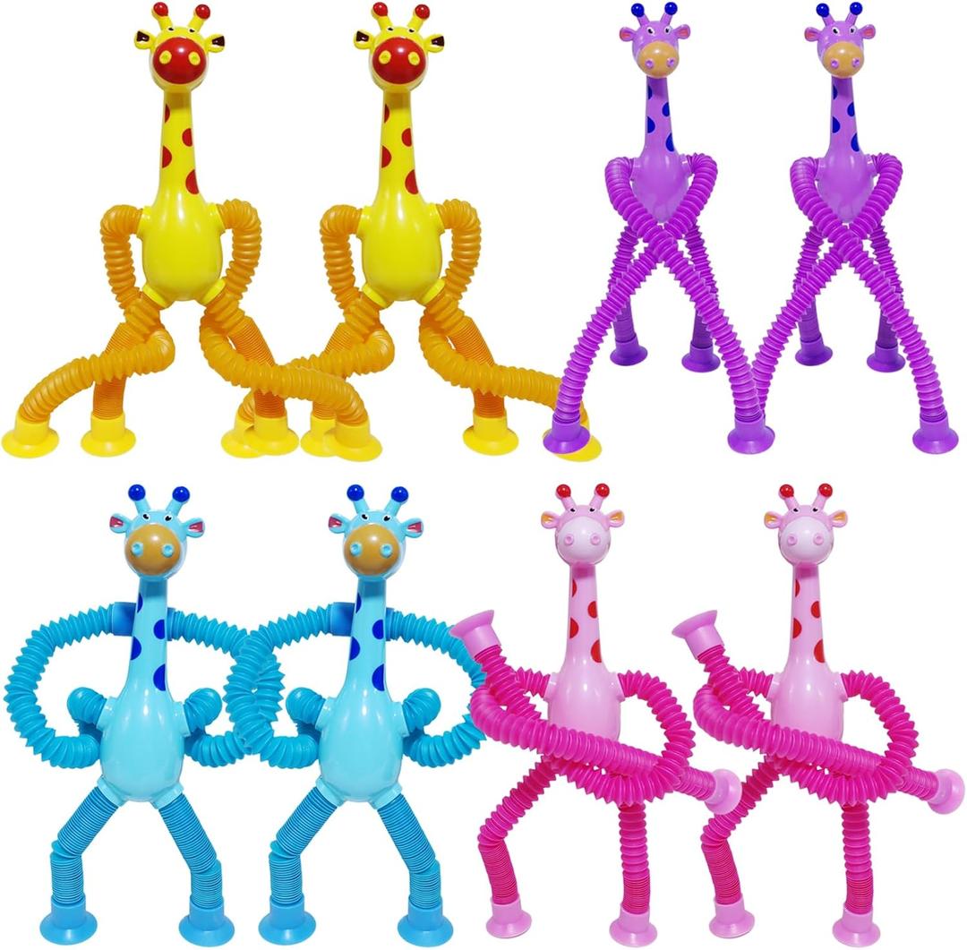 8 PCS Telescopic Suction Cup Giraffe Sensory Toys, Pop Tube Fidget Toys Bulk for Toddlers, Kids Travel, Easter Basket Stuffers, Party Favors Birthday Gifts for Boys Girls
