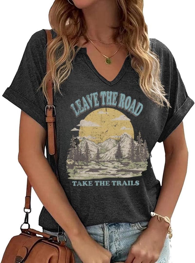 Adventure Hiking Camping Mountain Shirt for Women Travel Graphic Tee Shirts,US National Parks Shirt Outdoor Nature Tops(S,Dark Grey-3)