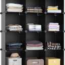 Closet Organizers and Storage, 12 Cube Storage Organizer, Portable Closet Organization Clothes Shelves for Kids, Closet, Bedroom, Bathroom, Office, Black