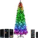 FANCILLUMA 7.5FT Prelit Christmas Tree with 350 LED Lights, App Controlled Artificial Christmas Tree with Multi-Color RGB Lights & Music Sync, Slim Pencil Christmas Tree for Home Christmas Decorations