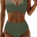 Aqua Eve Women Underwire Bikini High Waisted Bathing Suit Tummy Control Two Piece Swimsuit (Large, Olive Green)