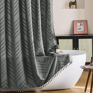 Siiluminisoy Extra Long Shower Curtains 72 x 84 Inches Tufted Chevron Gray Shower Curtains Fabric for Bathroom Modern Shabby Chic Waterproof Cloth Shower Curtain (Grey)